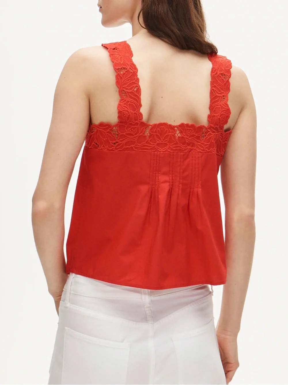 J crew passion rouge Lace-trim tank top in compact poplin